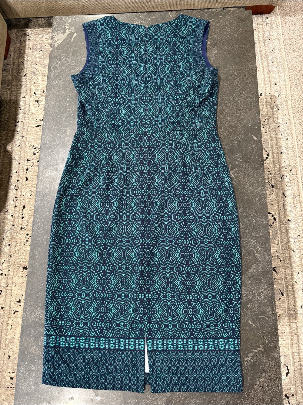 Adorne Size 12 Stretch Sleeveless Navy Teal Midi Sheath Dress - Picture 5 of 6